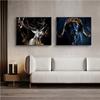 Gold Big Horned Animal On Black Background Prints Poster Canvas Painting Modern Wall Art Pictures Living Room Bedroom Home Decor