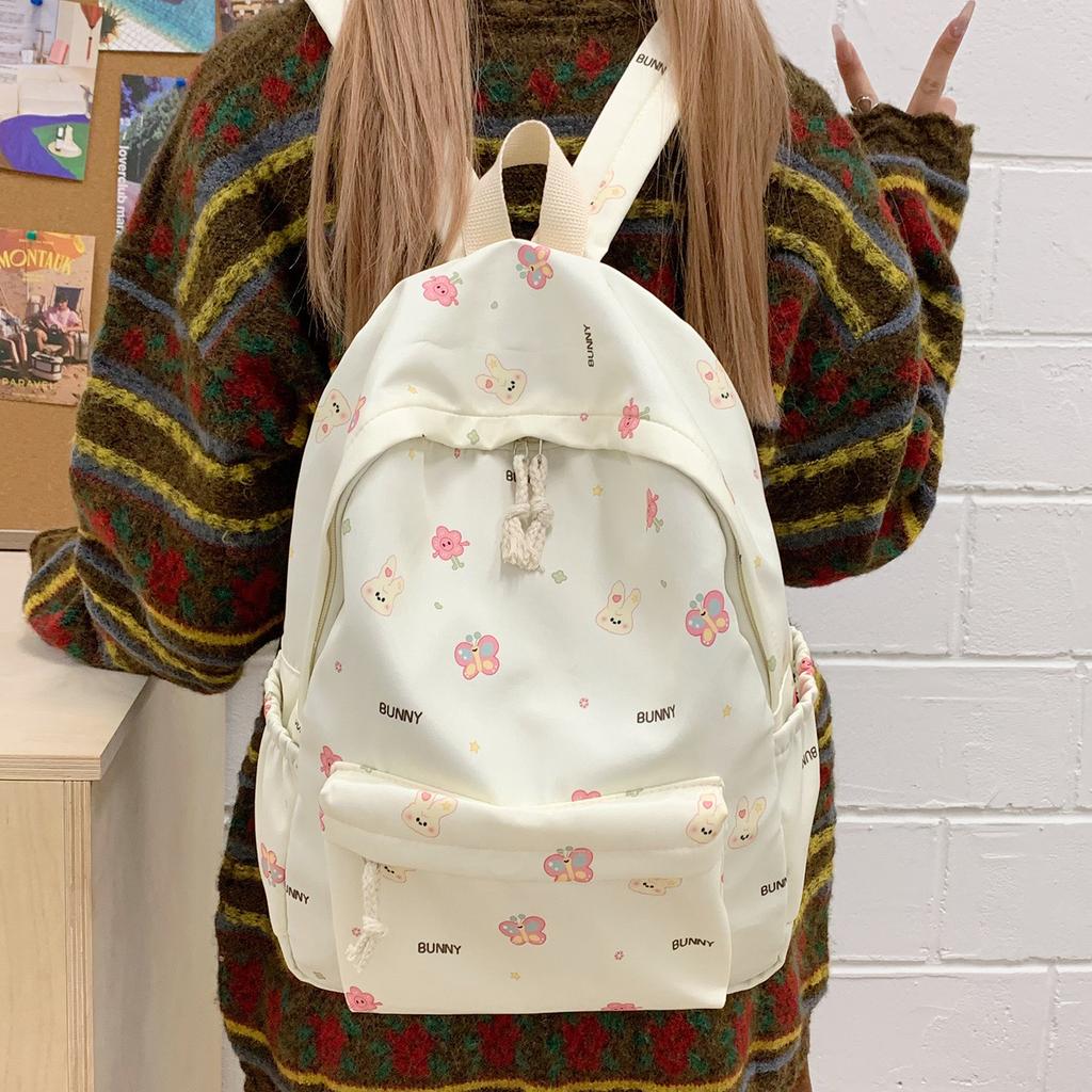 Schoolbag Japanese Simple Printed Schoolbag Female Large Capacity Cute Versatile Backpack Student High Value Class Commuter Backpack