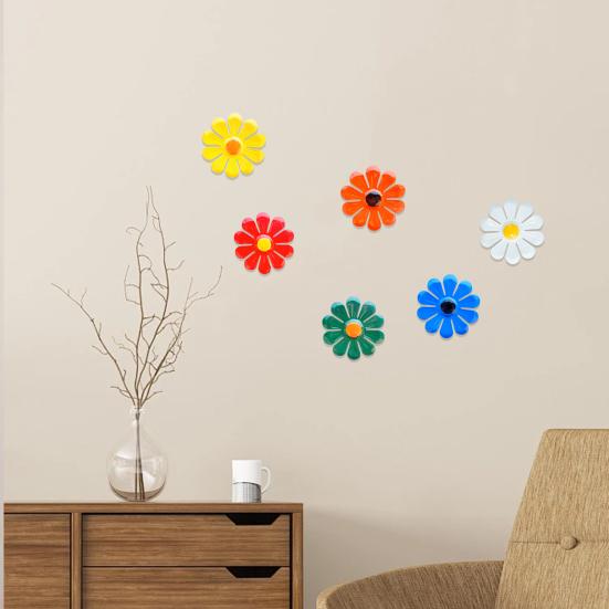 Iron Sunflower Decor 6Pcs Metal Flowers Wall Decor, Flower Ornament Art, Decorative Set Hanging Decoration Garden for Outside Indoor Patio,