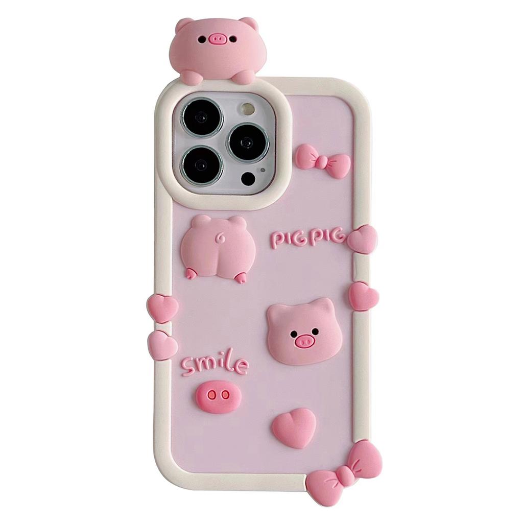 For iPhone 16 Pro Max Silicone Case Cute 3D Pig Design Shockproof Phone Back Cover