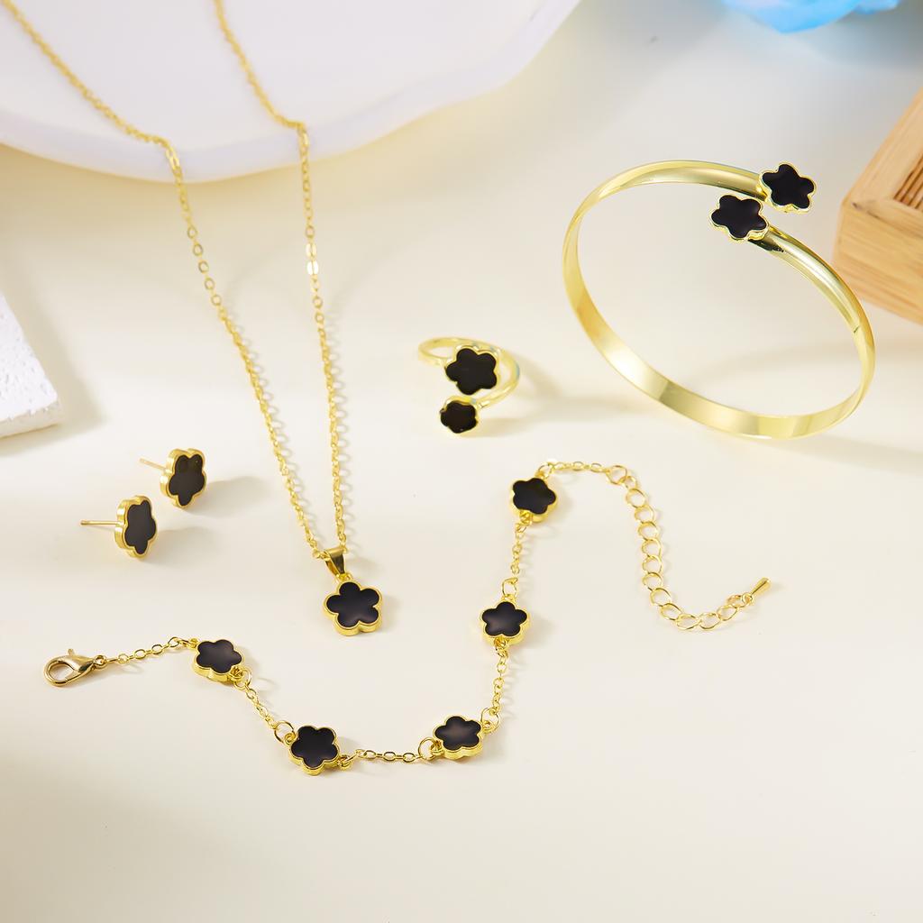Romantic Pink Cherry Blossom Clavicle Chain Jewelry Set For Women Elegant Sweet Rose Flower Necklace Earrings Set Wedding Gift