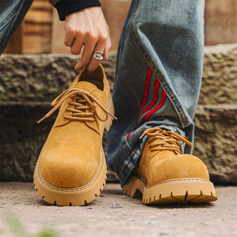 Leather Shoes Men's Young People Round Head Heightened Big Head Derby Shoes Low Top Martin Boots 1099-J