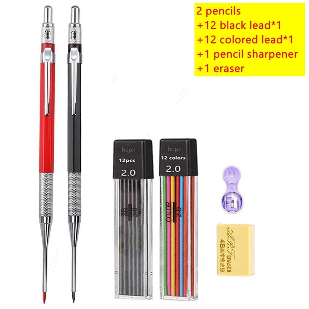 30mm Deep Hole Long Nib Mechanical Pencil Set Solid Carpenter Woodworking Tools 2.0mm 12 Colors Refill Construction Tools