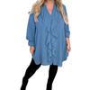 Casual Women Blouse V Neck Loose Fit Long Sleeve Ruffle Trim Solid Color Chiffon Daily Wear Tops