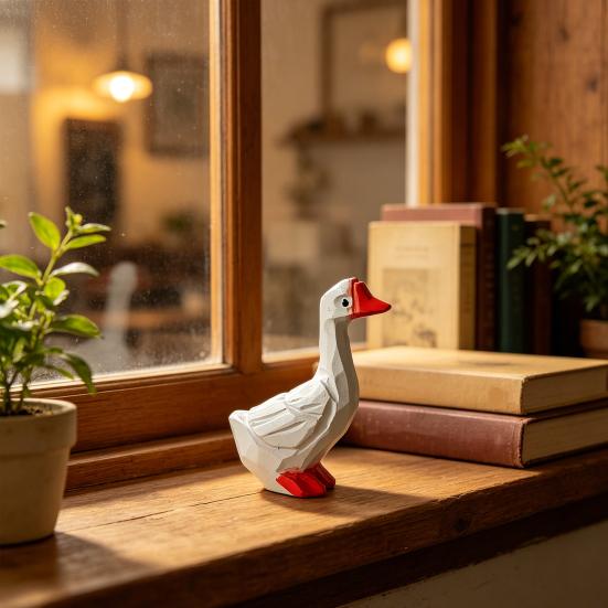 Resin Goose Ornament Desktop White Goose Statue Mini Goose Figurine for Home Office Tabletop Potted Plant Decor