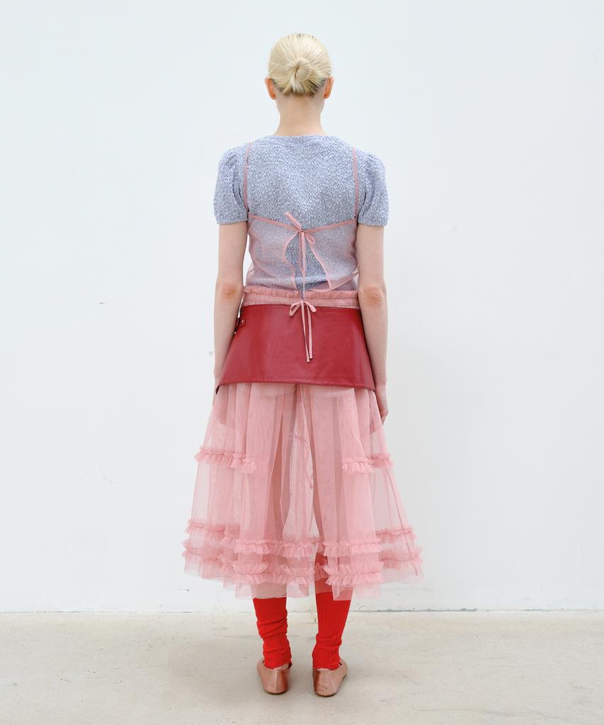 Aobteu Sheer Frill Layered Dress - Salmon Pink