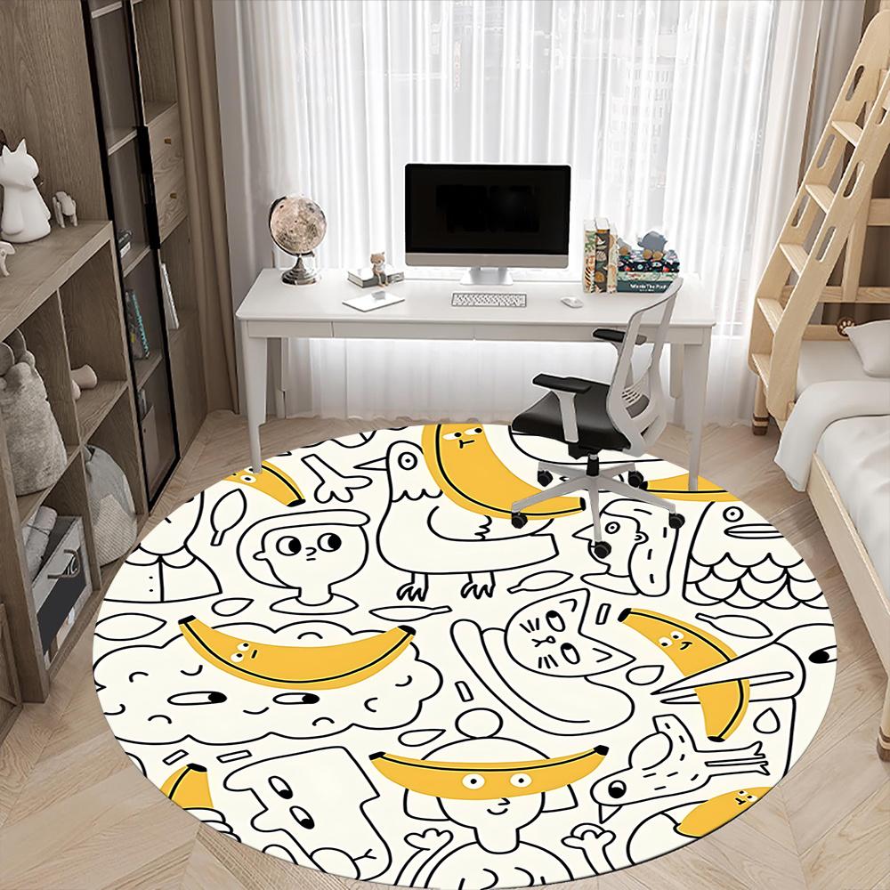 1pc Banana Party Office Round Area Rug, Indoor Mat Suitable ForOffice, Under Office Chairs Bedroom Living Room Home Decor, Room Decot062