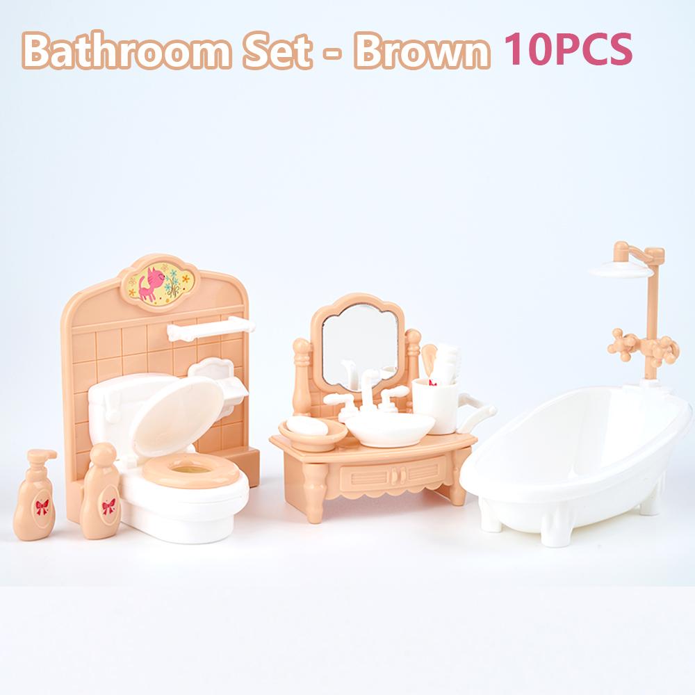24Pcs Style Brown Miniature DollhouseFurniture Accessory Kids Toy Cute Kawaii Pink Kitchen Cooking Things For Girl Gifts