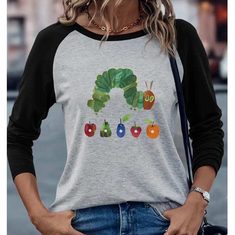 

2025 Autumn & Winter Women s New Casual Crew Neck Long Sleeve Top 3D Cartoon Pattern 8XL серый