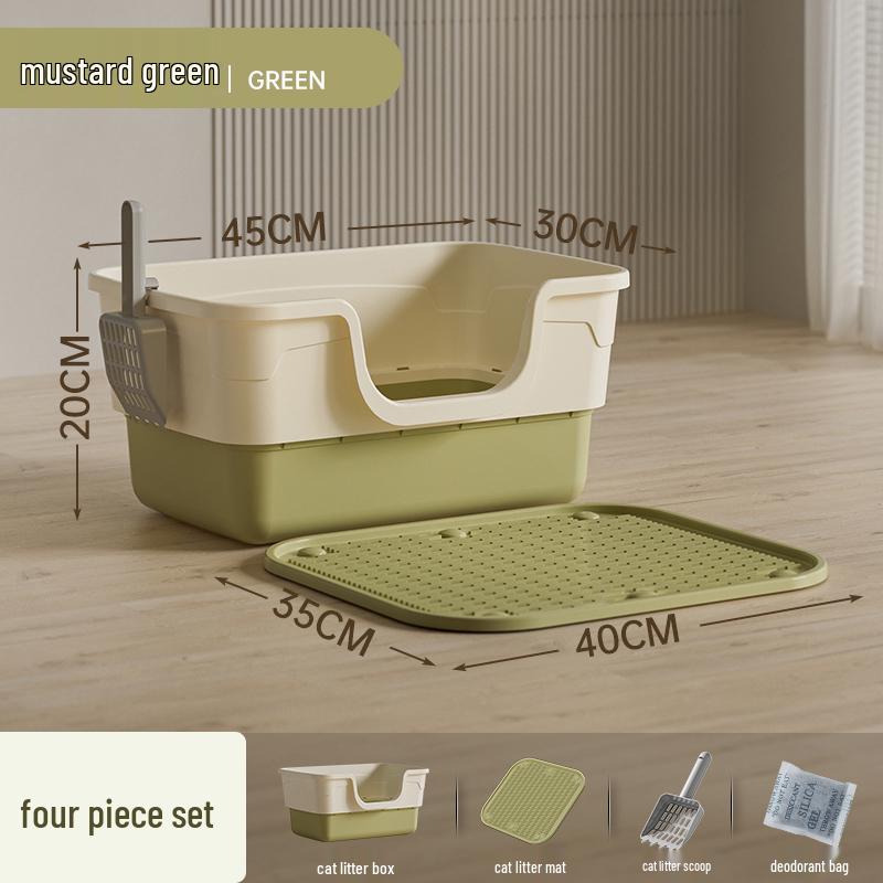 Giant Semi-Enclosed Anti-Splash Deodorizing Cat Litter Box with Mat