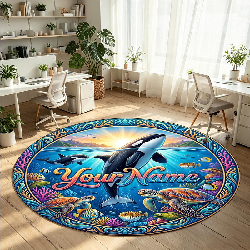 Ocean Sea (95) Theme Round Crystal Velvet Rug Custom Name Text Personalized Floor Mat Home Decor Non Slip Crystal Carpet