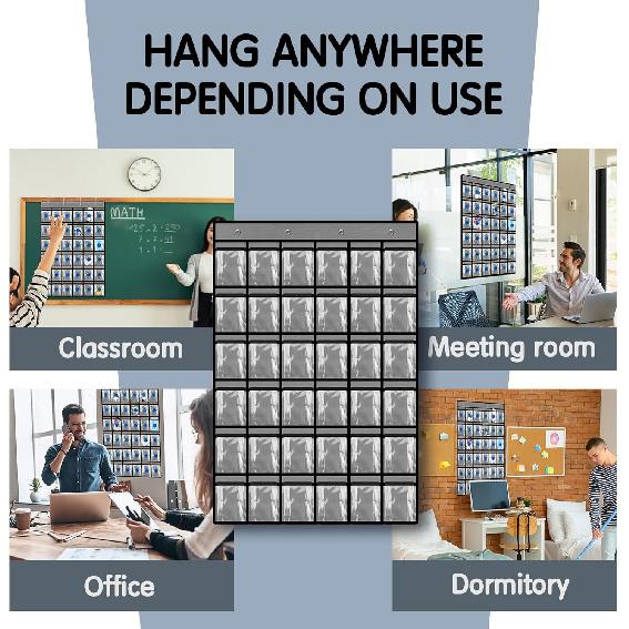 36 Pocket Charts for Classroom Cell Phones, 36 Clear Pocket Charts with Numbered Stickers, Classroom Hanging Cell Phone Organizer, Hangs on Wall,