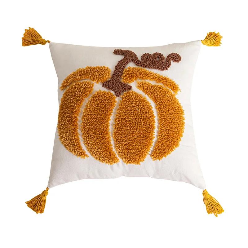 Halloween Charms Decorative Sofa Cushion Covers Halloween Fabric Couch Pillow Covers Embroidered Yellow Pillowcase
