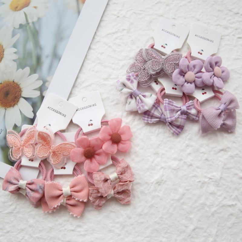 10Pcs Trendy Handmade Elastic Lovely Hairbands Children'S Flower Hair Accessories Hair Bow Headwear Rope Cute Girls Hair Bands