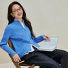 INMAN Women's Half-High Collar Cable Knit Cardigan