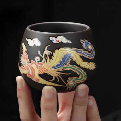 Dragon and Phoenix Purple Sand Cup Changes Color In Case of Hot Water Master Cup Single Tea Cup Retro Single Cup Business