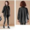 Herbst Damen Lederjacke Windbreaker Mittellange Jacke Schlankheitseffekt