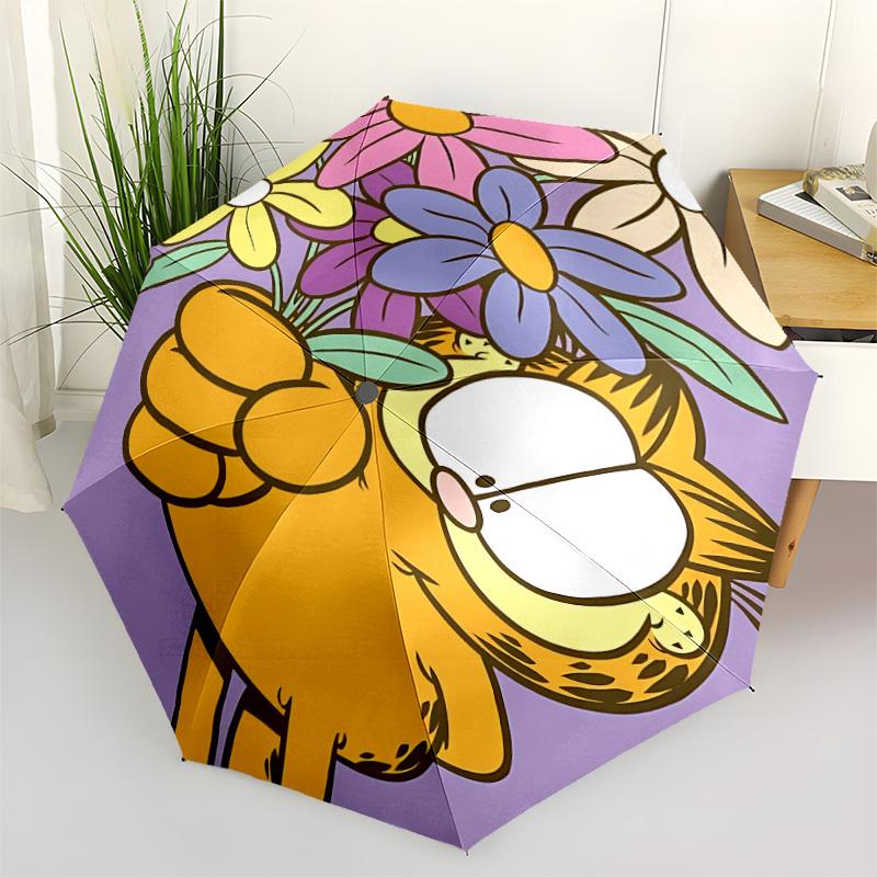 1 pièce Parapluie Pliant Automatique Ouverture/Fermeture Chat Garfield, Structure à 8 baleines Coupe-vent, Parapluie Léger de Voyage pour Femmes/Hommes 33