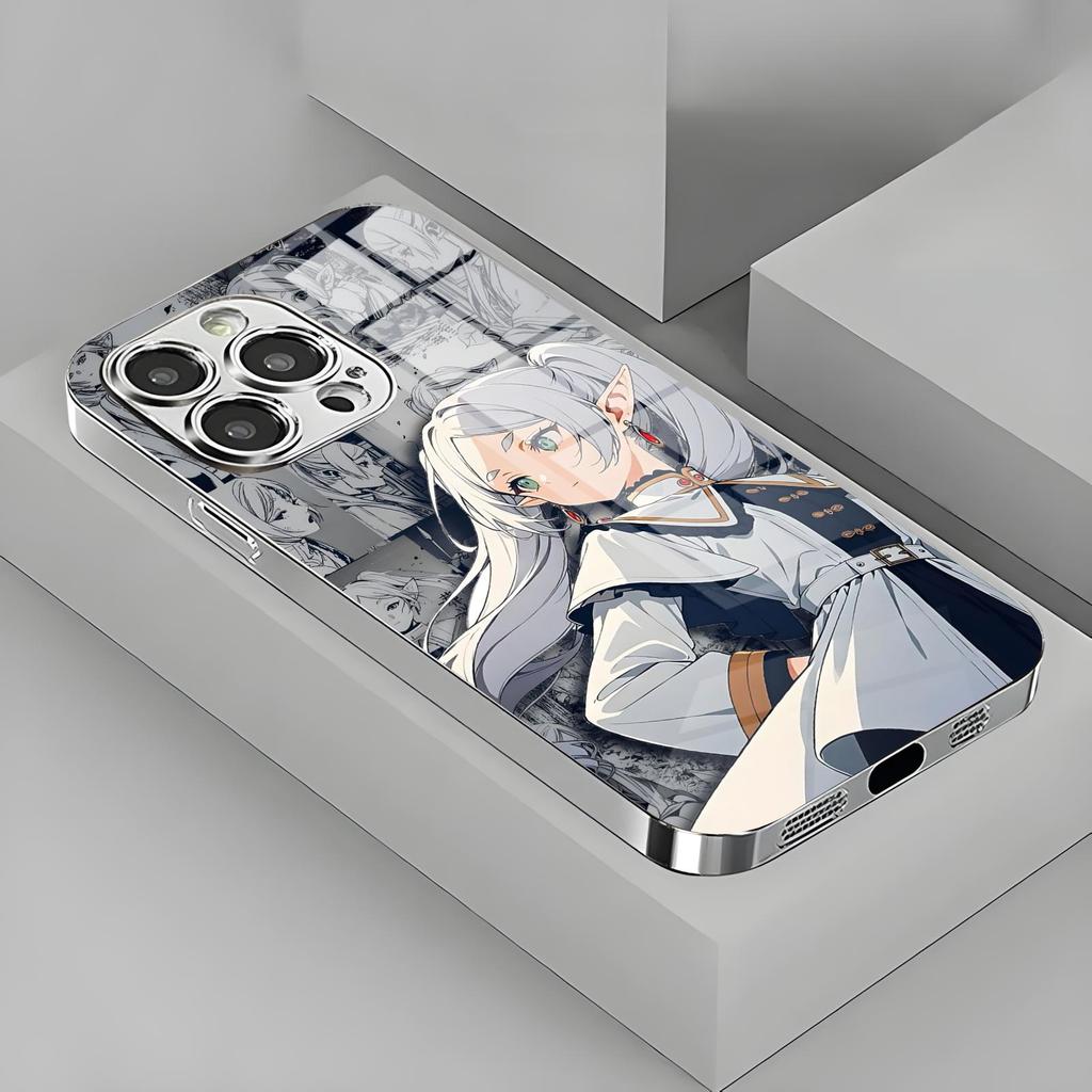 Custodia per telefono anime Frieren Oltre la fine del viaggio Per iPhone17 16 16e 15 14 13 12Plus Mini Pro Max Custodia per telefono in vetro galvanizzato