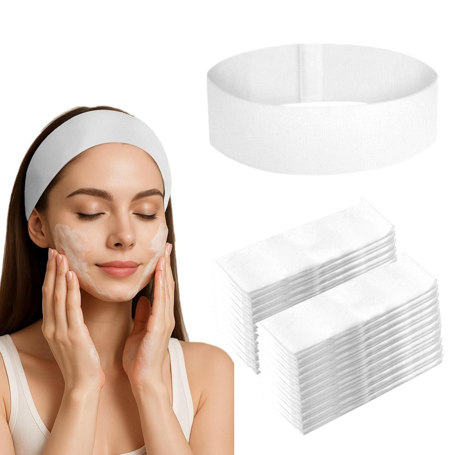 

100PCS Disposable Headband for Women, Soft & Stretchy Non-woven Fabric Spa Hairband for Makeup, Washing Face, Esthetician Salon Supplies, Travel