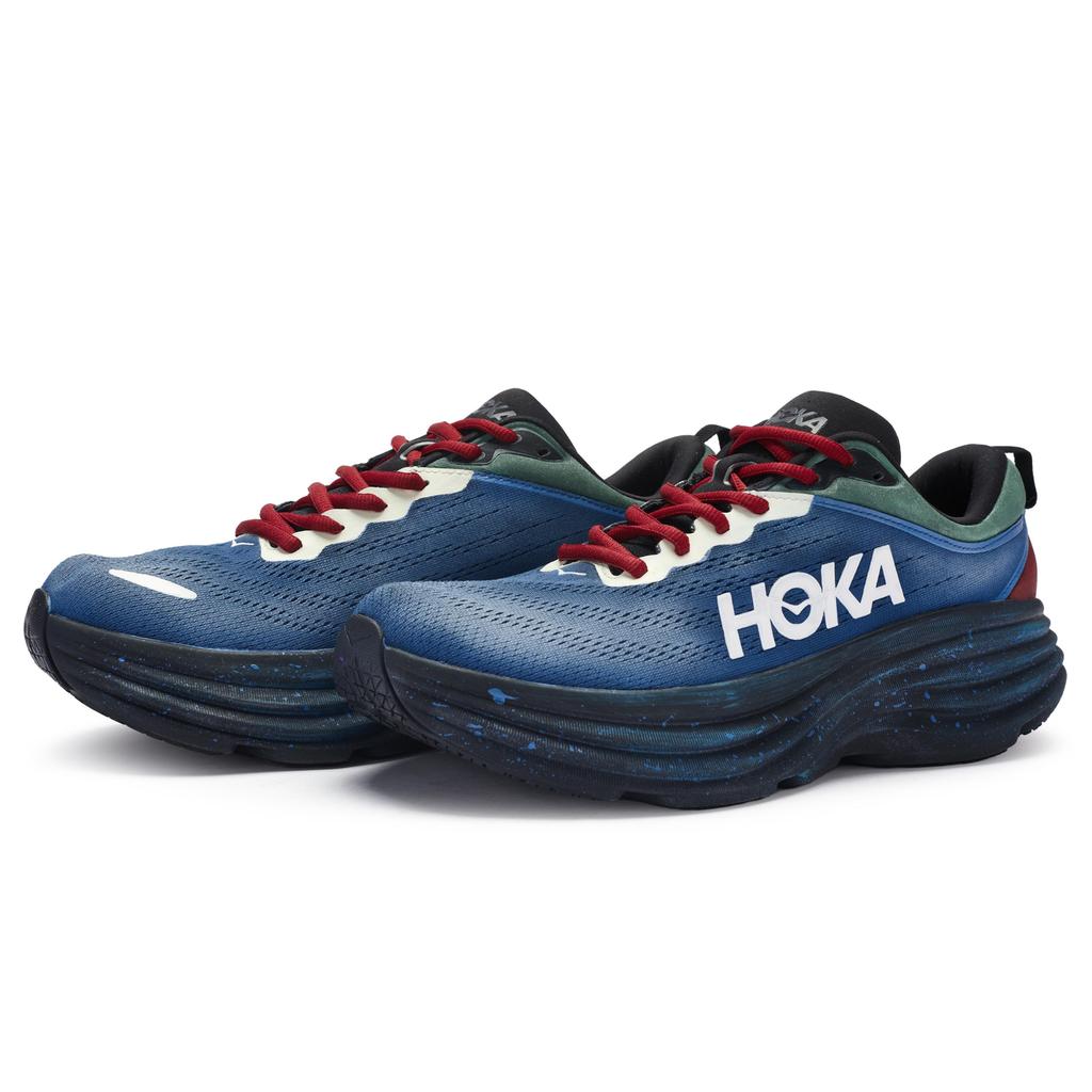 HOKA One One Bondi 8 Low Top Running Shoes Men's Blue Red 1123202-BBLC(Team80-)