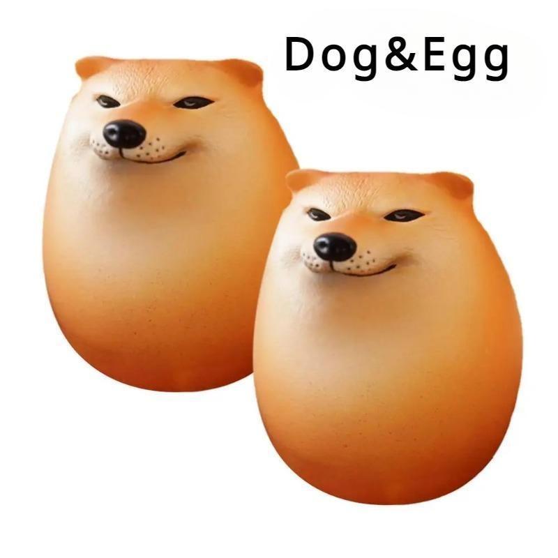 Kreatives Shiba Inu Hundegesicht Realistisch Eiförmig PVC Schreibtischdeko Hund&Ei Dekorationen für Heim-Büros Lustige Geschenke(1 Stück)