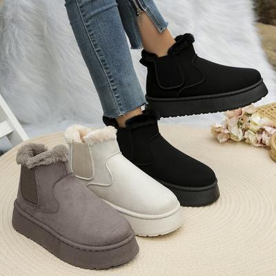 Bottes Plateformes Grande Taille Mode Femme 2024 Hiver Nouvelles Chaussures en Coton Mode Version Coréenne Épaissies Étudiant à Enfiler Bottes Courtes en Coton