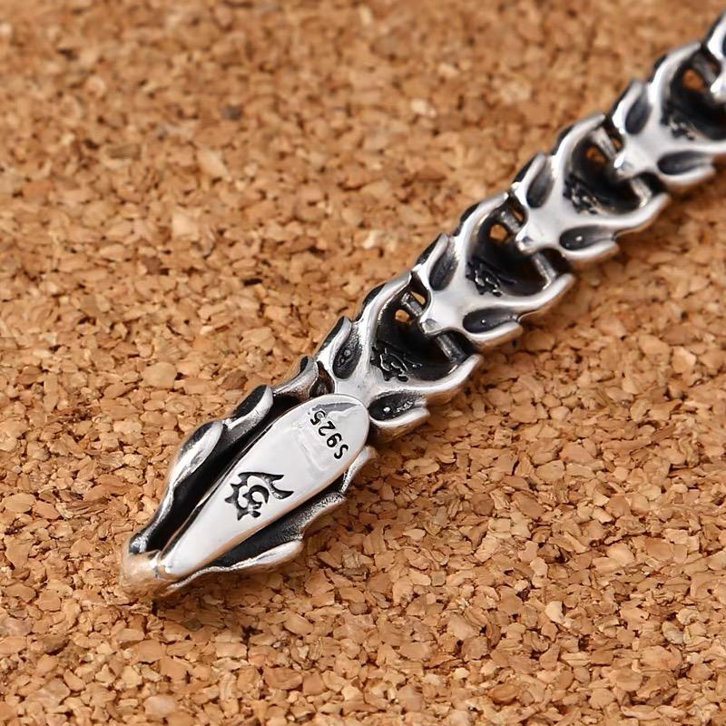 12mm Width Real Silver Retro Classical Dragon Links Bracelets For Man Male S925 Sterling Silver Vintage Bracelet Fine Jewelry