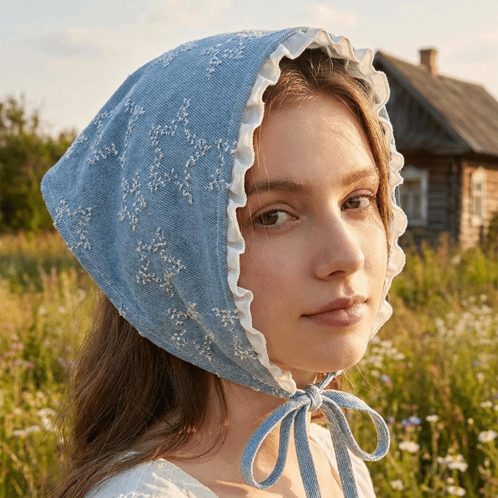 Turban Triangle Scarf Denim Headscarf Retro Star Hair Scarf  Party