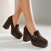 FOREADA Damen Loafer Pumps Quadratische Zehenpartie Klobige Hohe Absätze Schnalle Plateau Sexy Damen Mode Schuhe Frühling Herbst 43