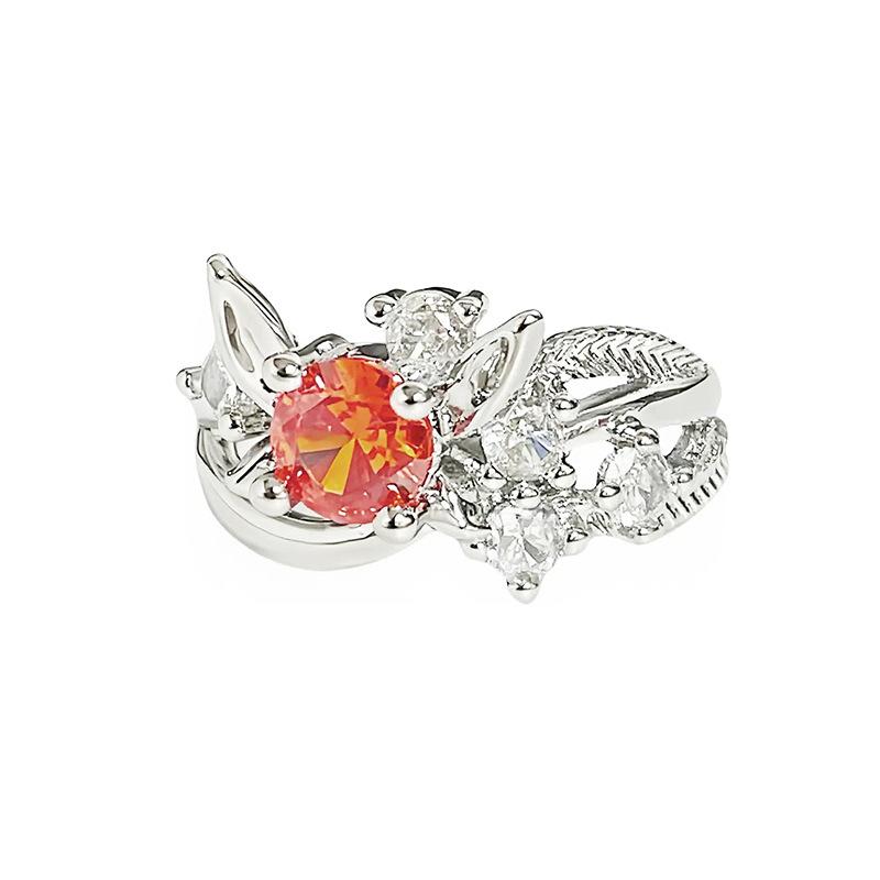 Delicate Colored Treasure Rose Micro-Inlaid Zircon Light Luxury Open Ring Female Niche Design Chain High-End Ring Female