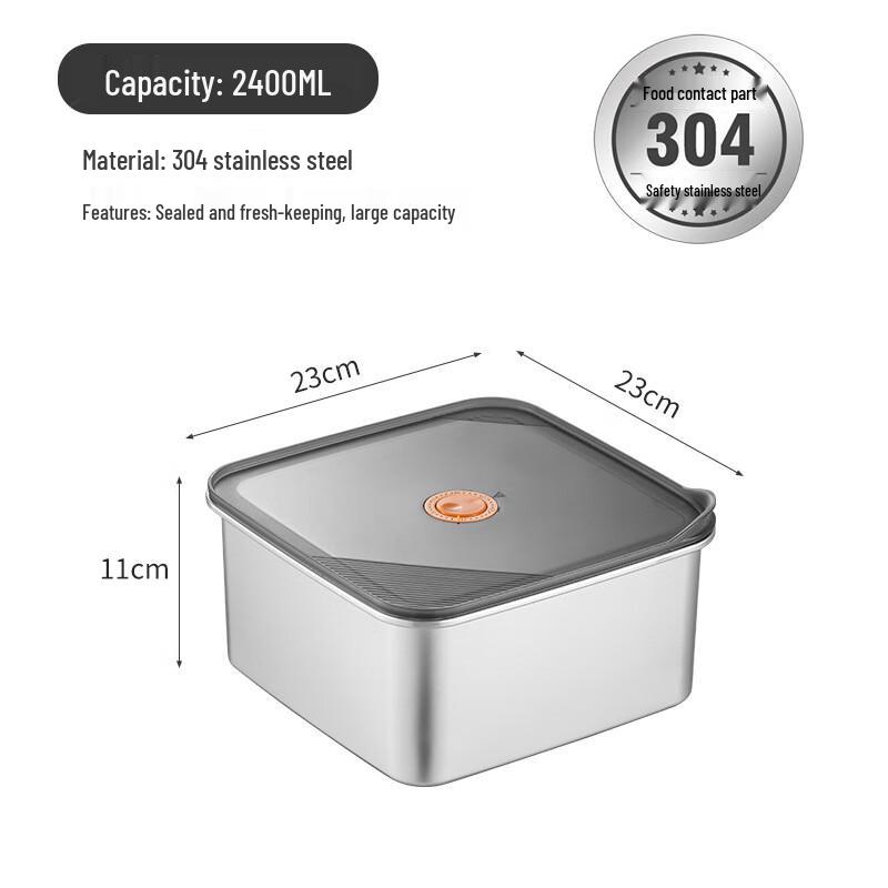 OEING 304 Stainless Steel Food Storage Container 2400ML