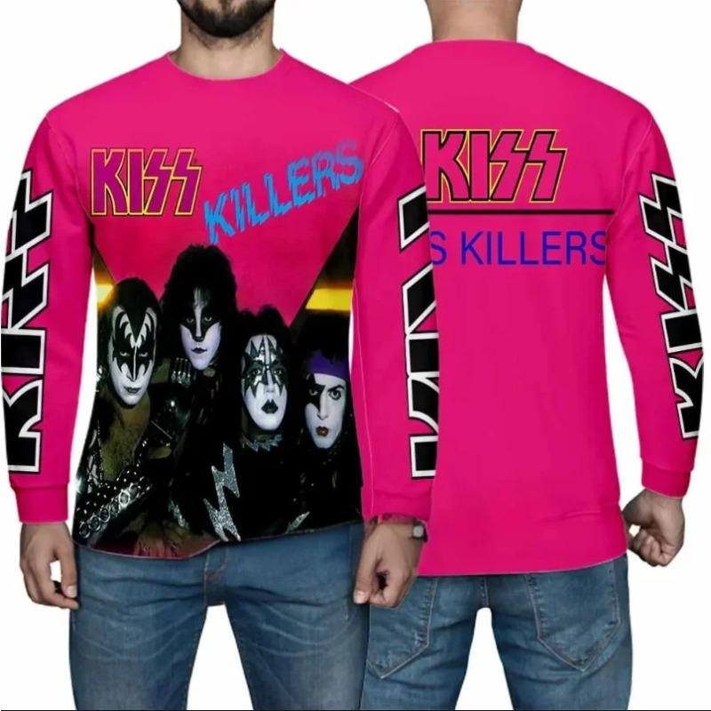 Rundhals 3D-bedrucktes Oberteil Lässige Hip-Hop Langarm Herren T-Shirts - Weicher Mittlerer Stretch Polyesterstoff Frühling und Herbst Relaxed Fit Kleidung