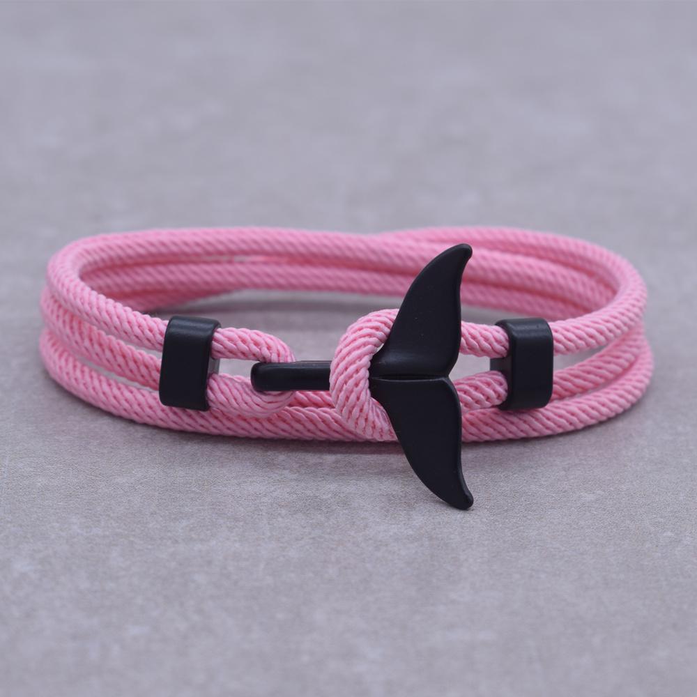 Anchor Style Jewelry Ocean Silver Color Whale Tail Charm Bracelet 2-3 Laps Adjustable Rope Bracelets for Men Women Gifts