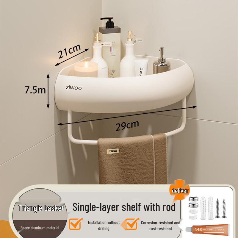 Wall-Mounted Punch-Free Bathroom Shelf for Toiletries and Vanity Storage
