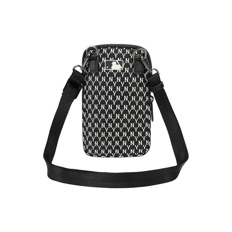 MLB Monogram Vintage Floral Print NY Yankees Nylon Phone Bag Unisex Shoulder Bag Black 32BGDK011-50L