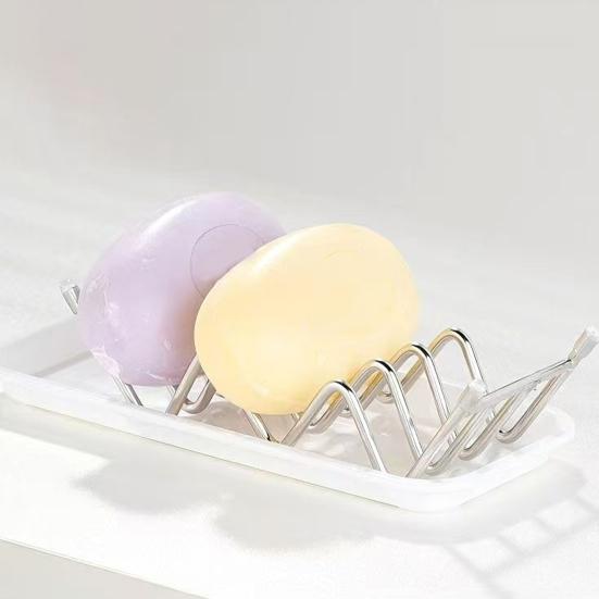 Yangyizhi Soap Holder, Stainless Steel Drain Tray, Wave Shaped 2-3 Soaps Sponge Organizer for Bathroom Shower Kitchen Countertops