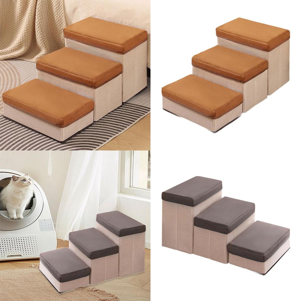 Escalier pour chien à 3 marches Portable Multifonctionnel Échelle Confortable avec Rangement pour Chiens Hauts Lits Ou