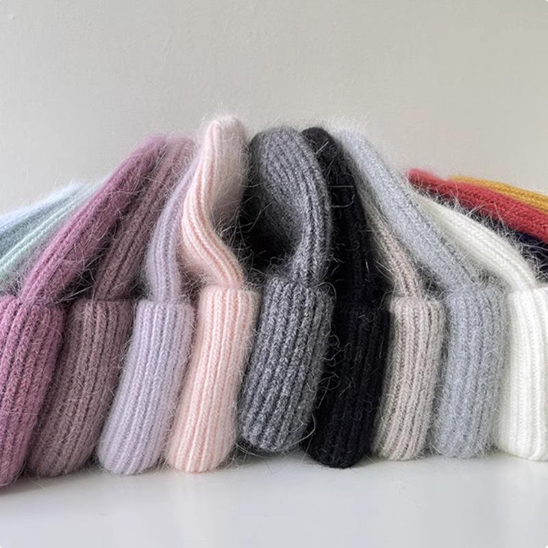 Reba Internet celebrity headgear, angora rabbit fur knitted warm melon fur hat, fashionable autumn and winter ear protection wool hat
