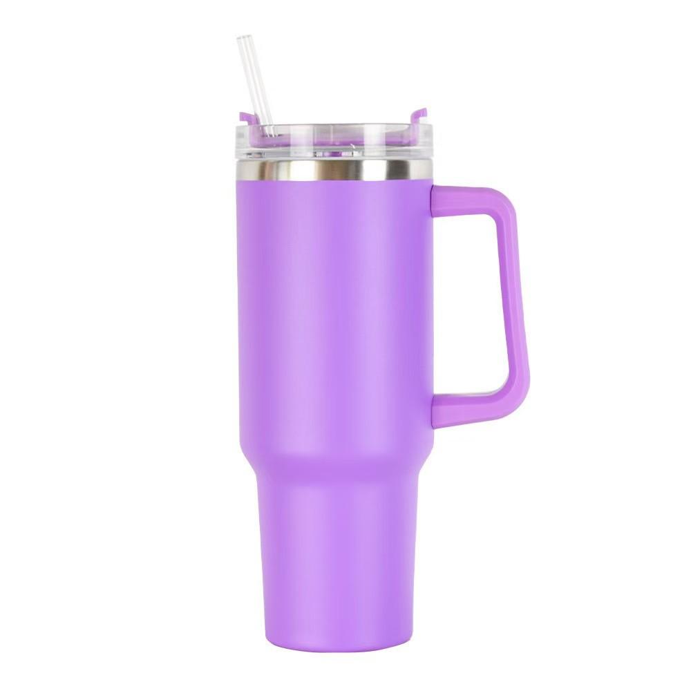 Large Capacity Oz Handle Cup Double-layer Straw Thermos Cup Stainless Steel Car Cup