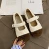 Mode Echtes Kaninchenfell Warme Ballerinas Damen Koreanische Schnallenriemen Mokassins Gemütliche Runde Zehen Winter Plüsch Schneeschuhe Rutschfeste Slipper