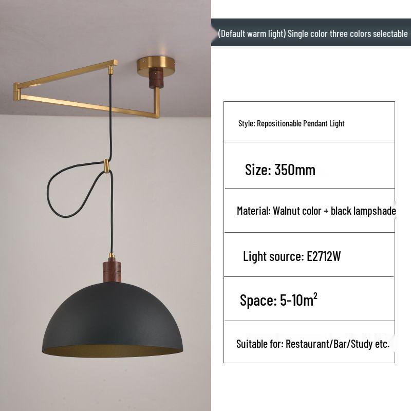 Nordic Creative Rocker Arm Pendant Light - Rotatable Walnut for Study, Kitchen, Bar.