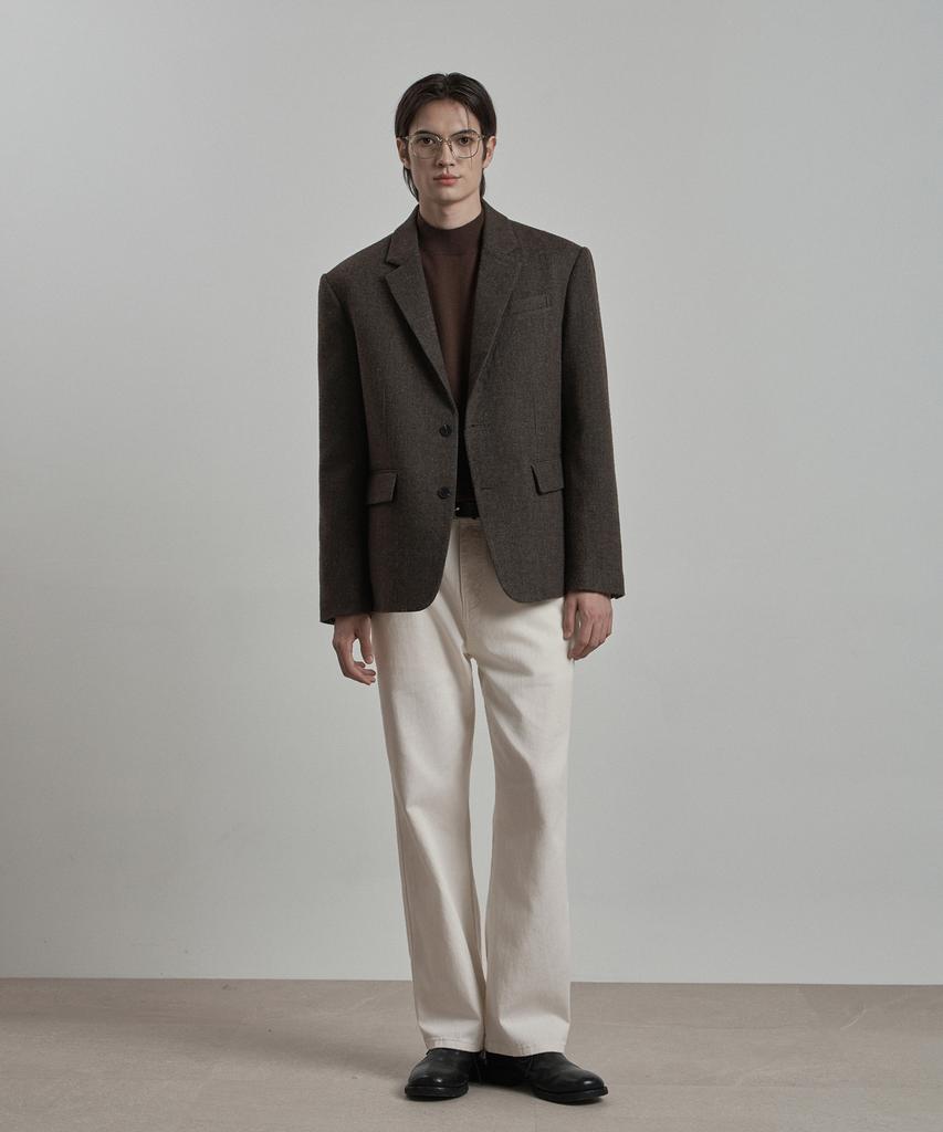 WORK ON BODY OFF Lane Semi-Overfit Check Wool Blazer [Dark Brown]