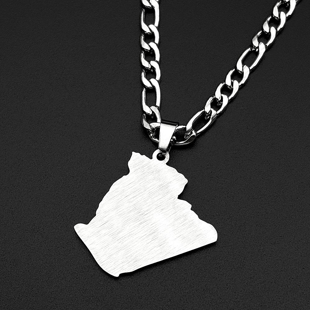 Algeria Map Pendant Necklace for Men Women Stainless Steel Gold Color Country National Geography Major Cities Chain Jewelry