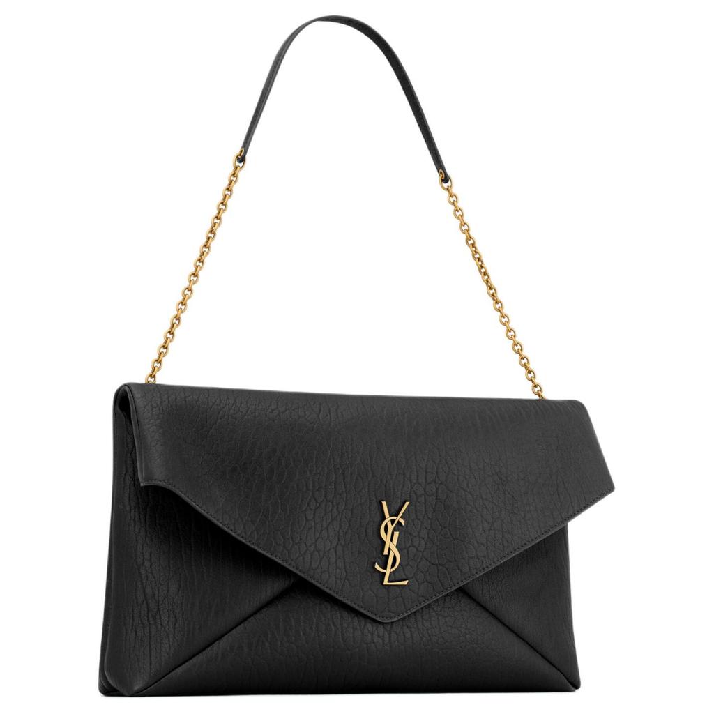 Saint Laurent Cassandra Brand Logo Antique Bronze Hardware Lambskin Envelope Clutch Handbag Women Handbags Black 841702-AACYT-1000
