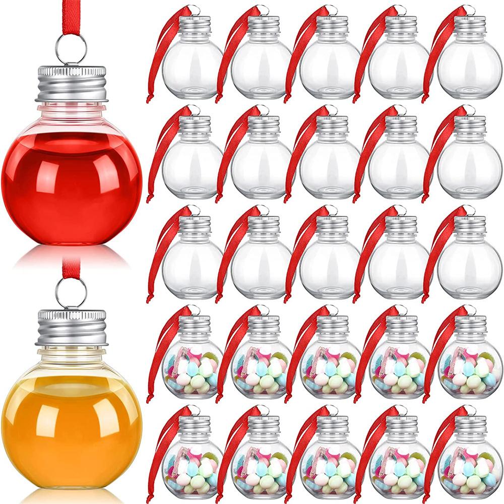 Christmas Fillable Wine Tree Ornaments Water Bottle Light Bulbs Jingle Bells Christmas Tree Shape Plastic Transparent Balls