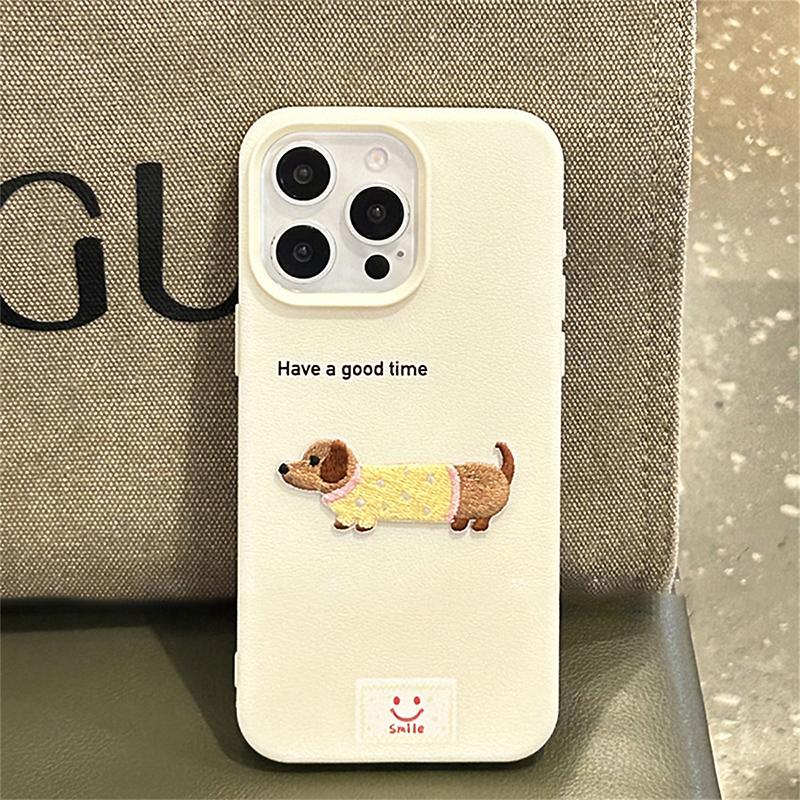 For iPhone 17 16 Pro Max Case Cute Cartoon Dachshund Litchi Pattern Phone Cover For iPhone 15 14 13 12 11 Pro XS Max XR 16 Plus