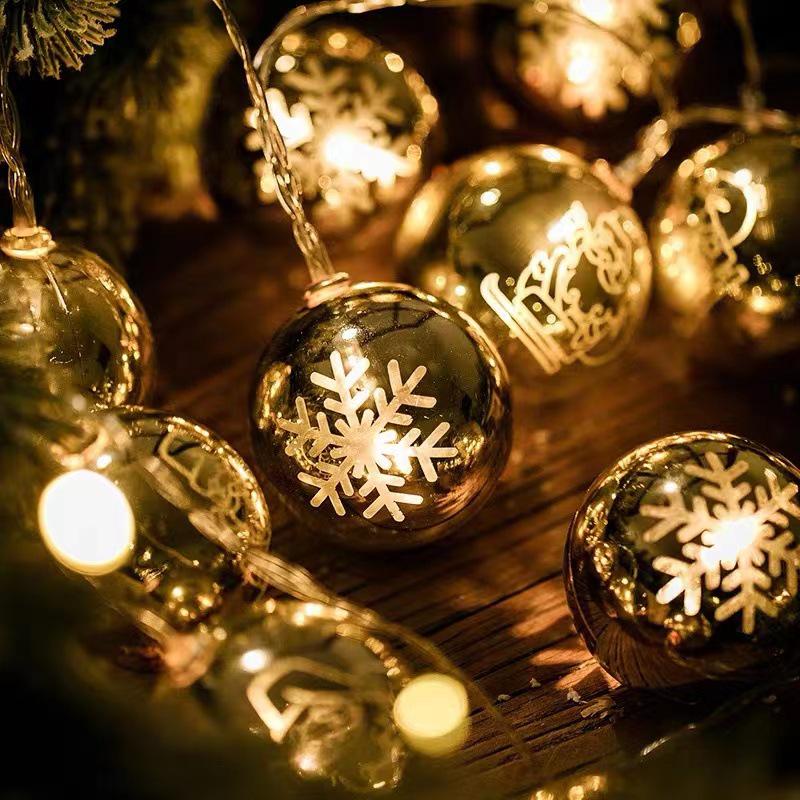 LED Electroplated Snowflake & Star String Lights - Christmas Atmosphere Flashing Fairy Tinsel Ball Decor