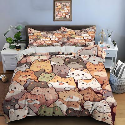 Cute Cartoon Cats Print Bedding Set Duvet Cover 1 Duvet Cover 2 Pillowcases Adult and Children Bedding Set Luxury Comforter Set