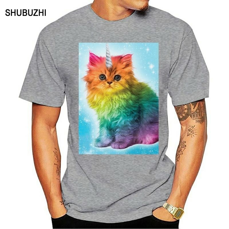 T Shirt Homme Chaton Chat Licorne Mignon Adorable Arc En Ciel Mode Mimi Swag Print Short Sleeve Tshirt